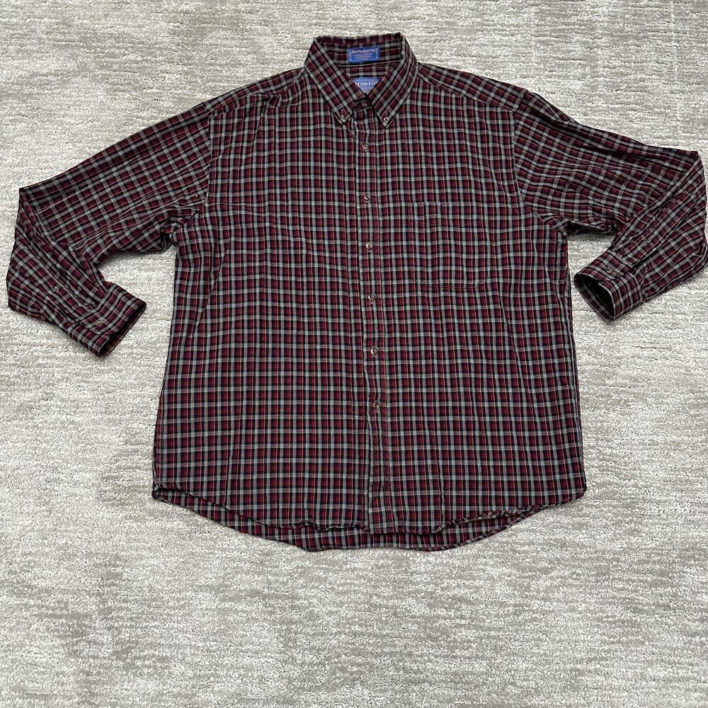 Vintage Sir Pendleton Shirt Mens XL Red Plaid Wool Button Down Long Sleeve